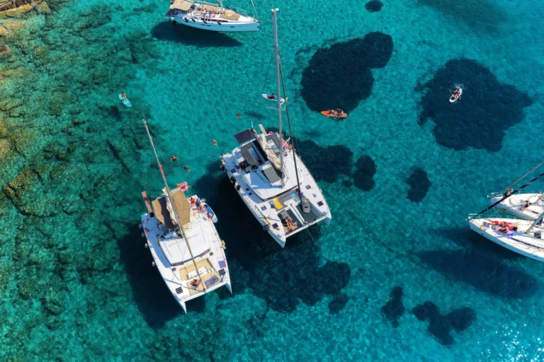 bird´s eye view of two catamarans at sea